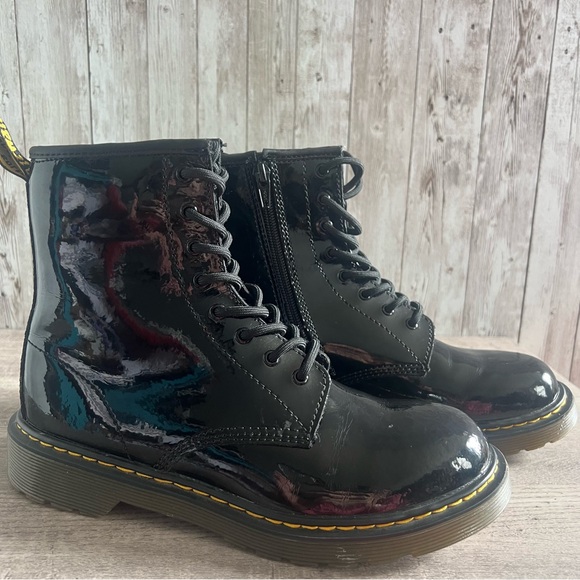 Dr. Martens Black Patent Leather Combat Boots Lace Up Unisex M5 W6 1460 - Picture 3 of 7